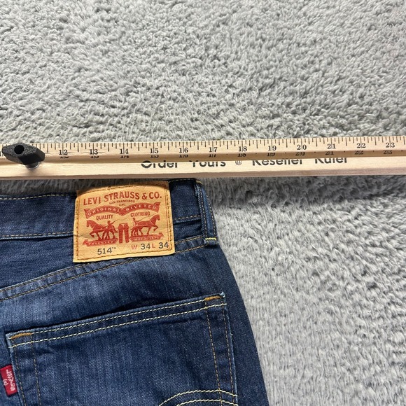 Levi's 514 Jeans Mens 34x34 Blue Cotton Denim Straight Leg Workwear Faded Travel - Picture 7 of 10